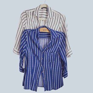 2 Shirt Bundle White and Blue Stiped Size M